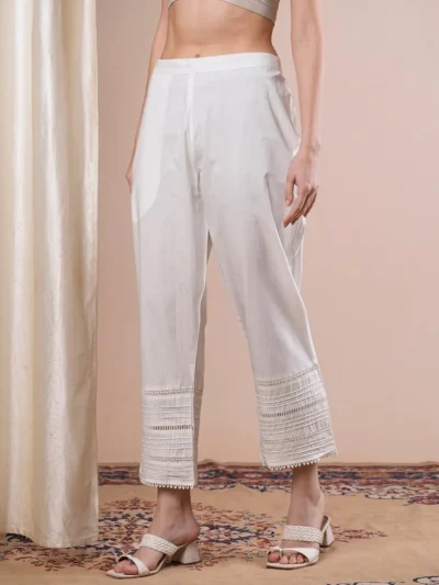 White Cotton Linen Straight Pants